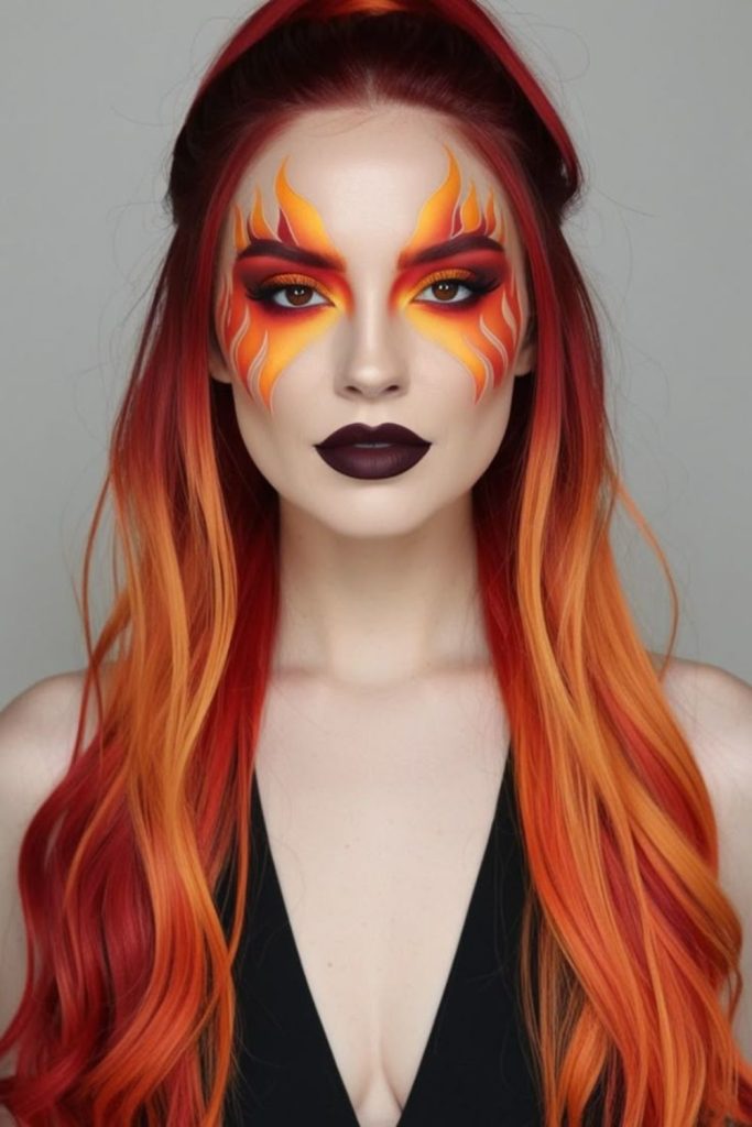 Fire-breathing dragon muse with ruby curls.