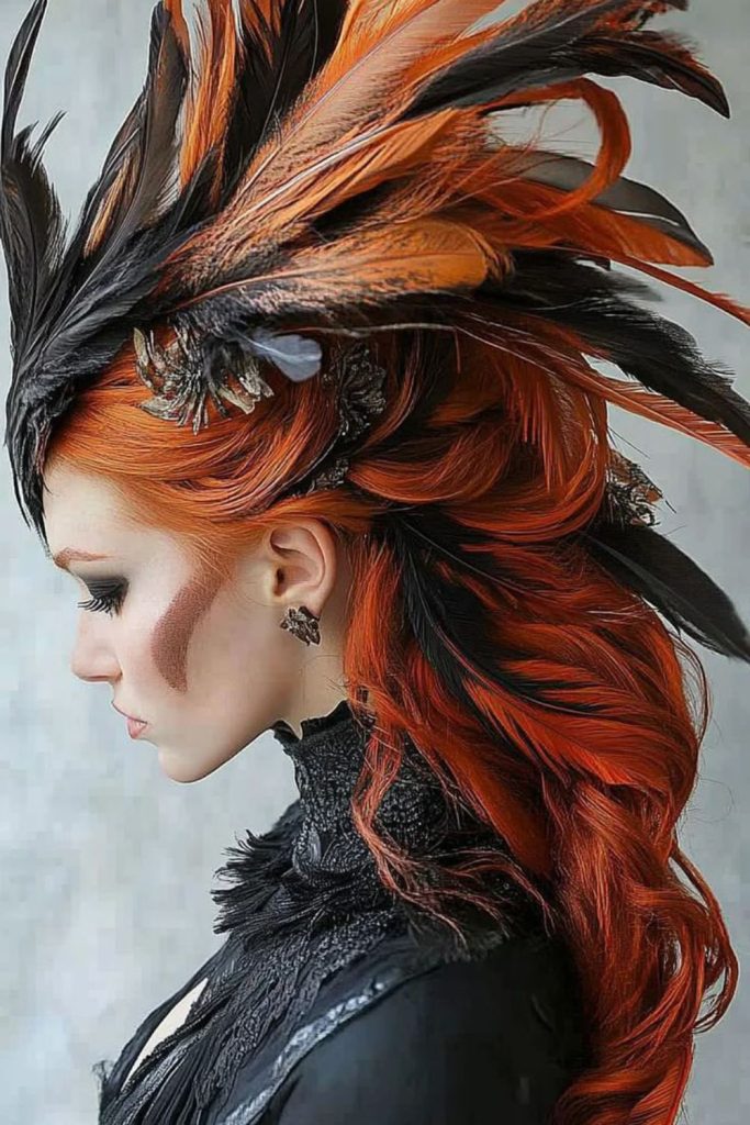 Flame dancer glowing in fiery curls.