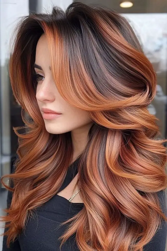 Copper toned butterfly haircut with flips