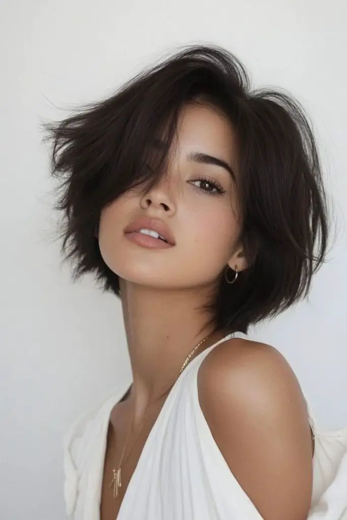 Flicked thin bob glowing with light.