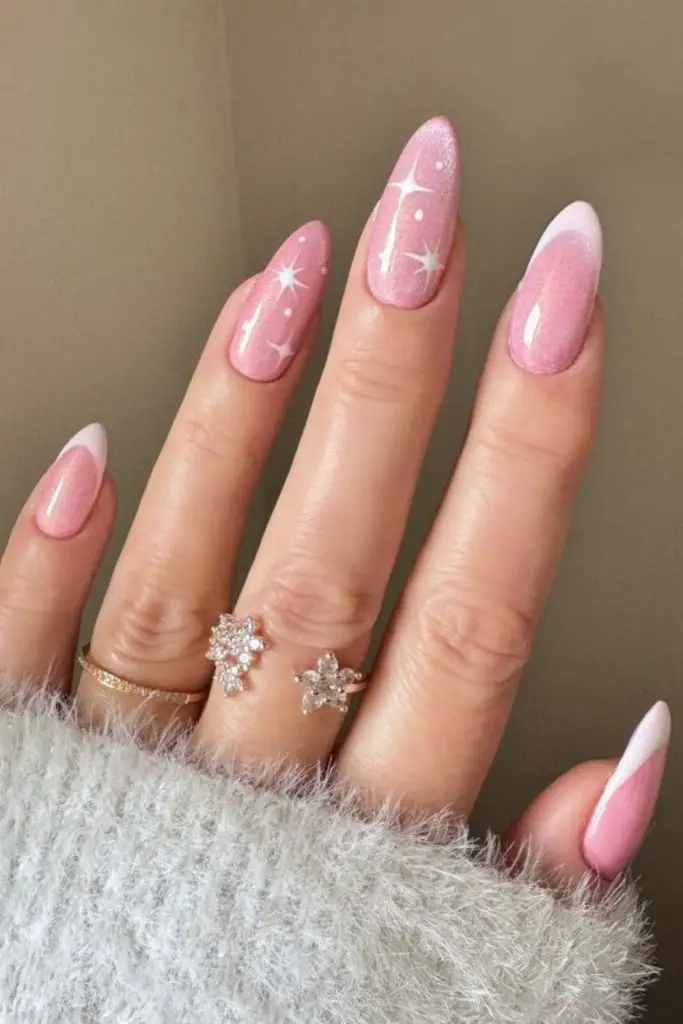 Winter nails cranberry pink frost sparkle design