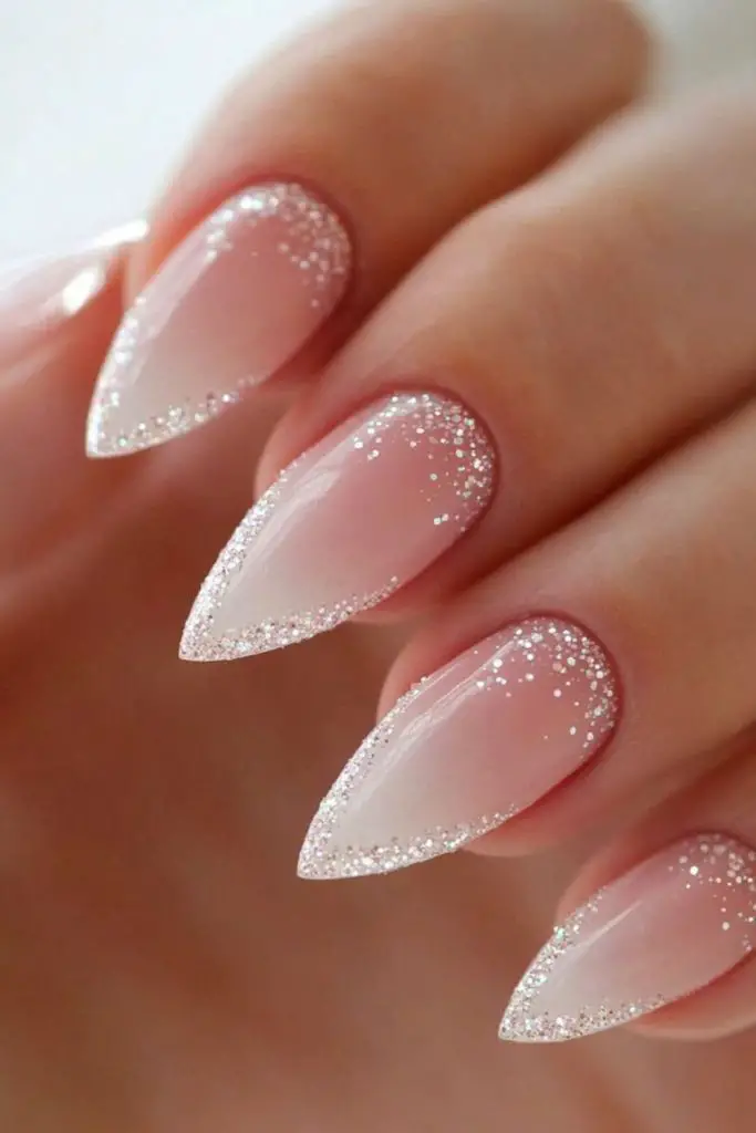 Frosted glass finish chic bridal nails.