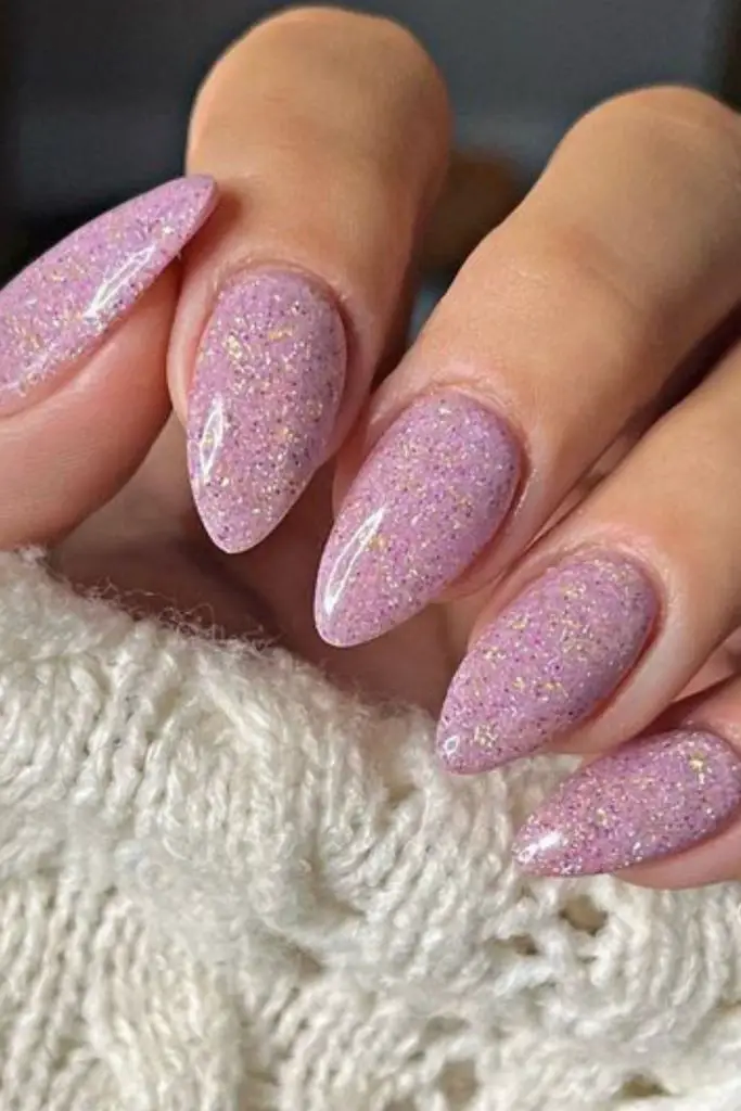 Soft lavender frosted shimmer dreamy nails