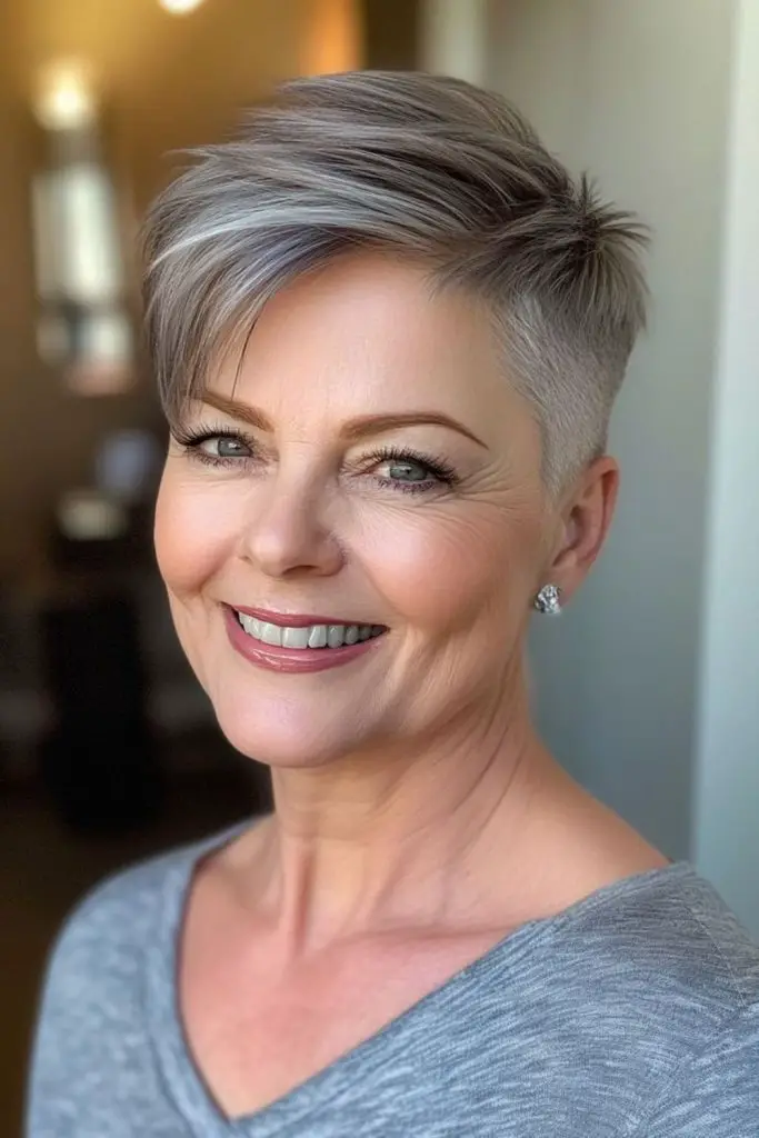 Sleek tapered crop with silver frost.