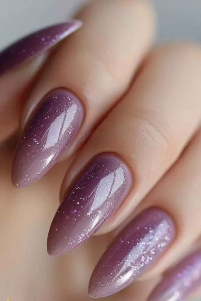 Plum nails icy lavender sparkle design