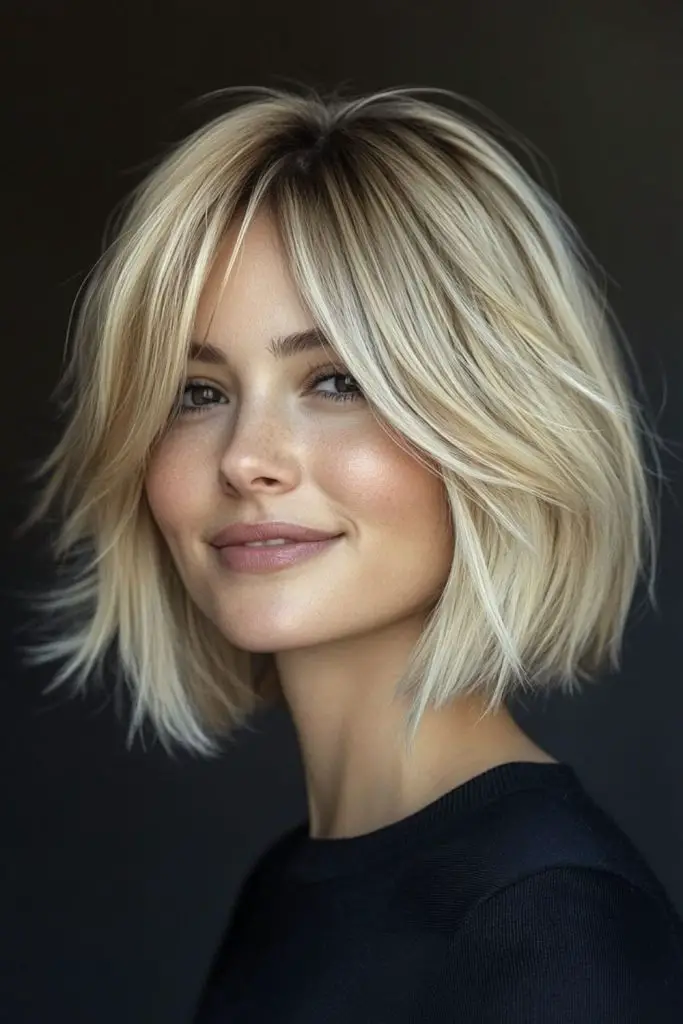 Light airy bob with sheer fringe.