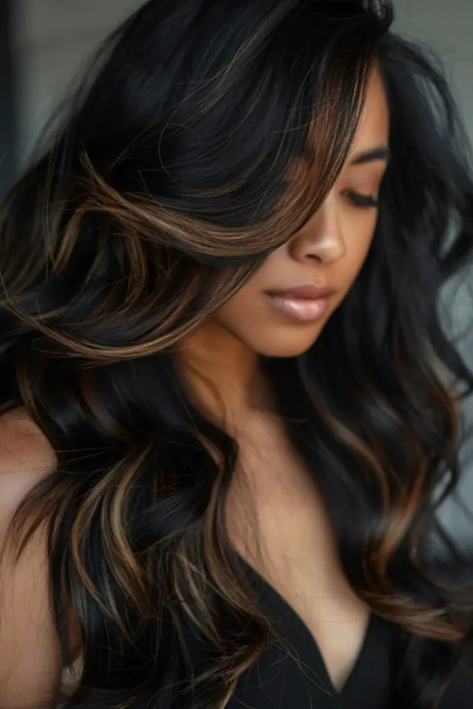 Gingered caramel feather ebony hair