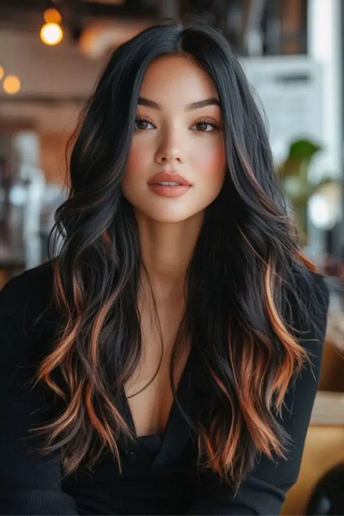 Maple highlight swirl on dark hair