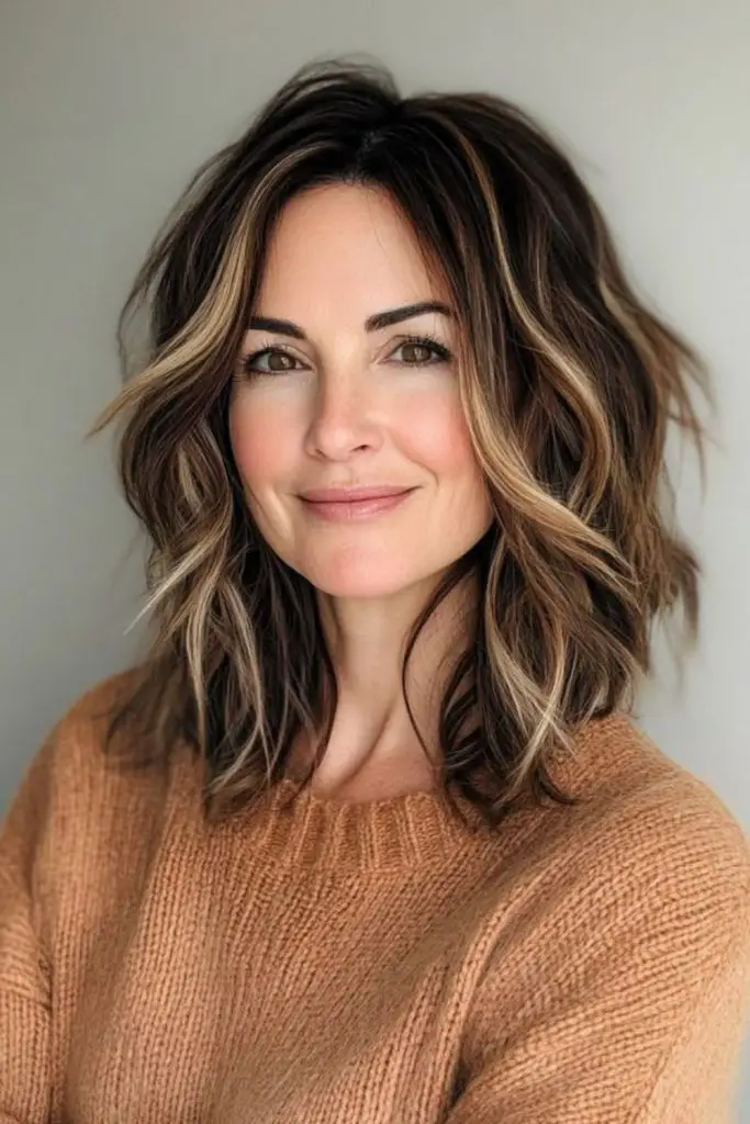 Shoulder length waves with glossy finish.