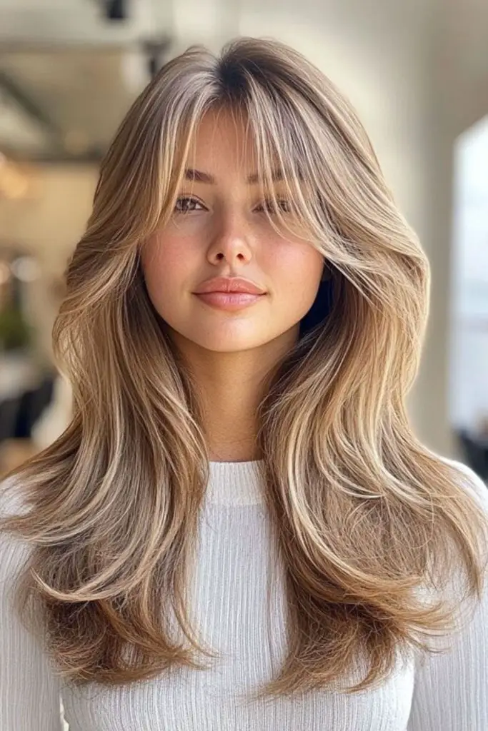 Blonde glowing layered butterfly haircut style