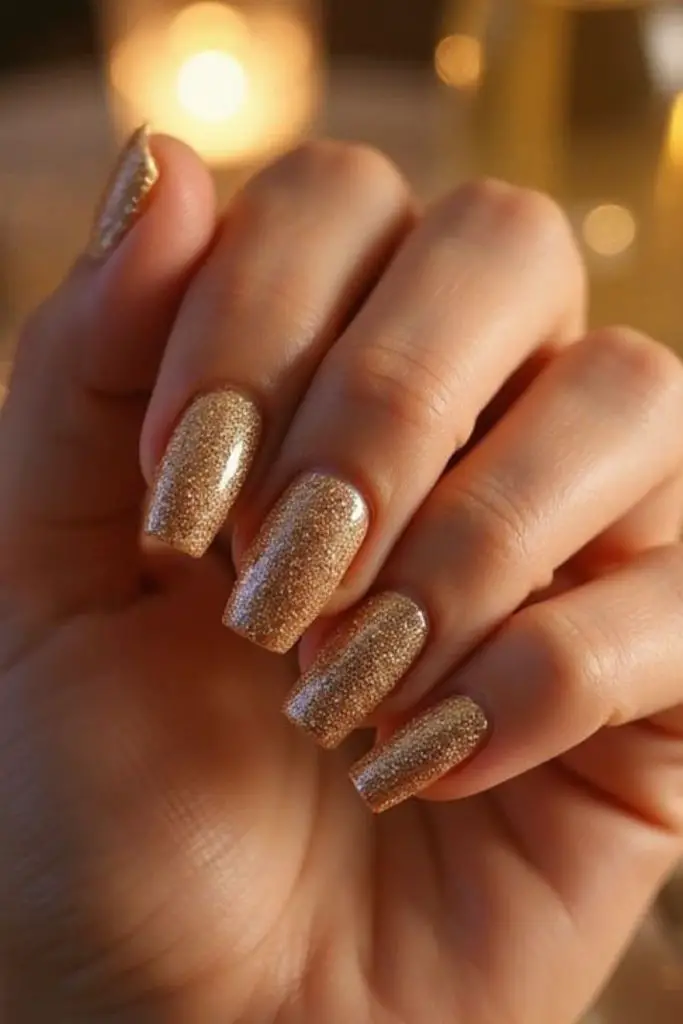 Golden hour shimmer nail polish.