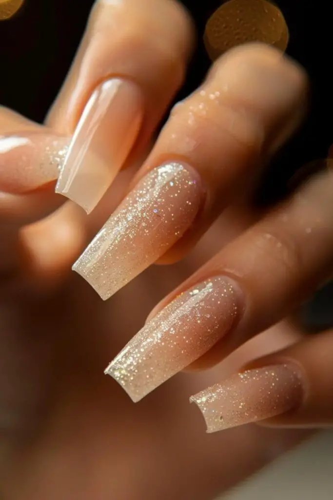 Golden sand shimmering beach nails.