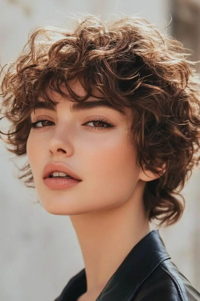 Fluffy grown-out curly pixie cut