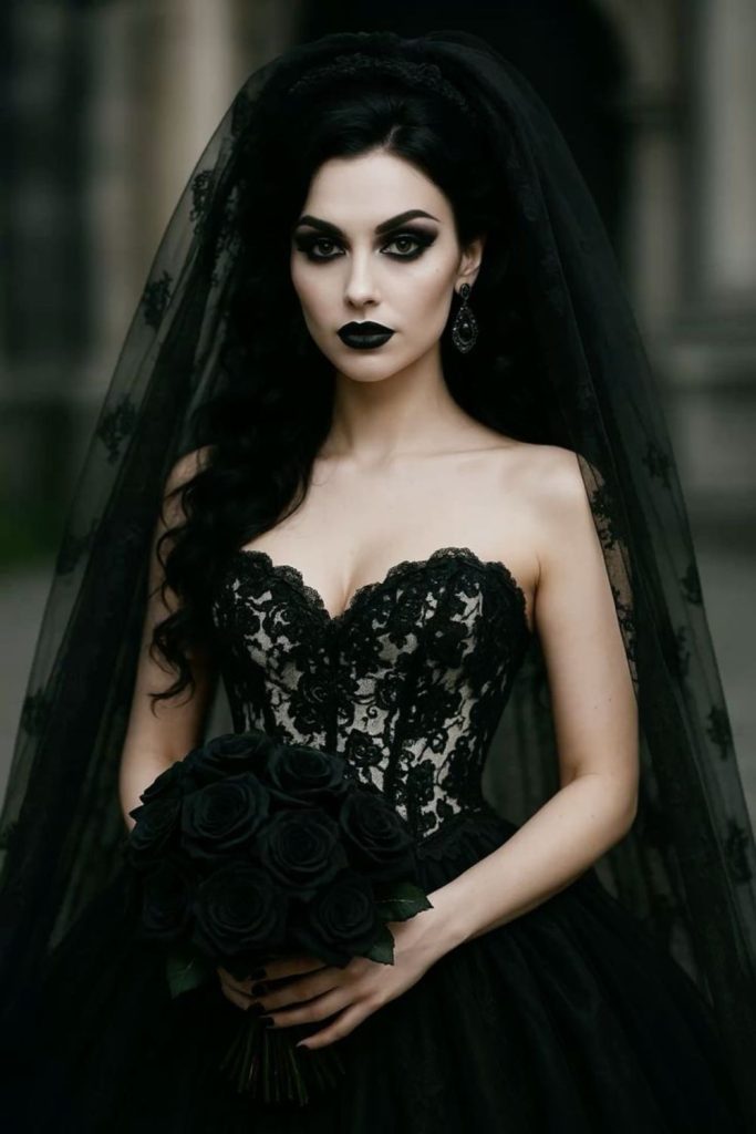 Haunted mourning bride with ebony curls