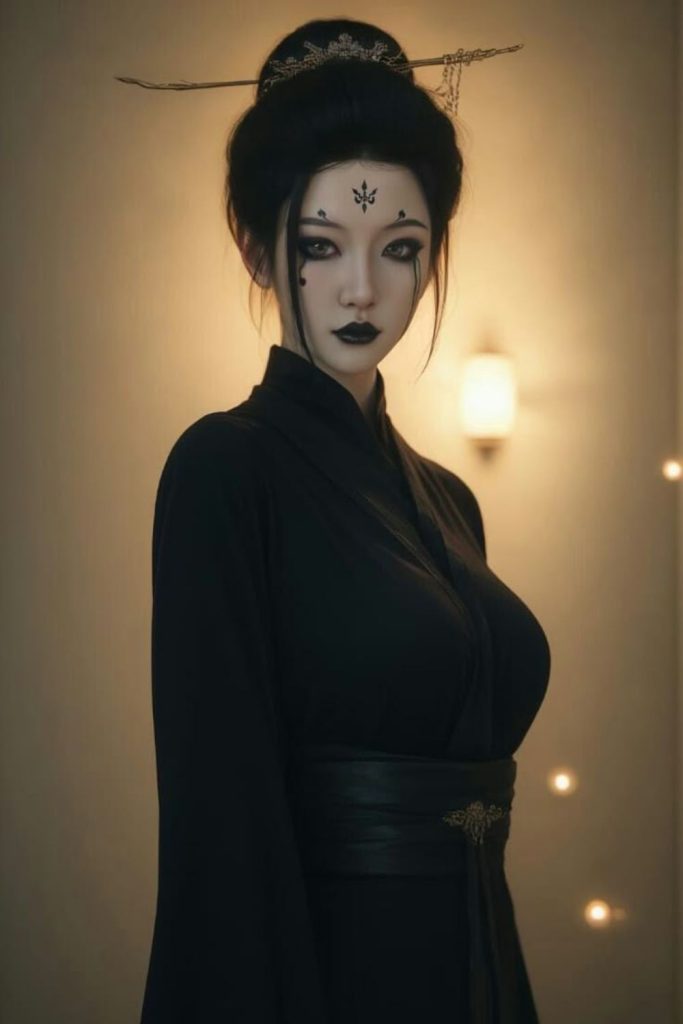 Haunted geisha revenant with onyx knots