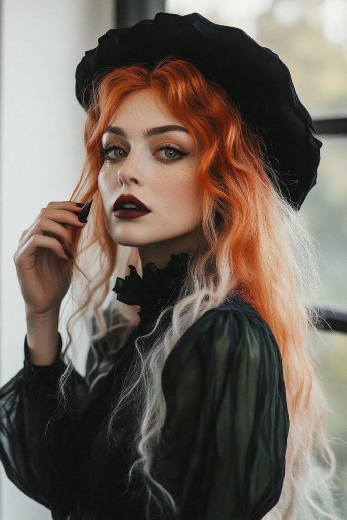 Haunted pirate queen with crimson hair.