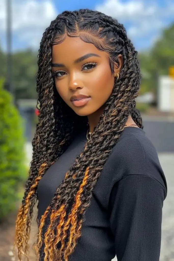 Wrapped locs with loose hanging ends