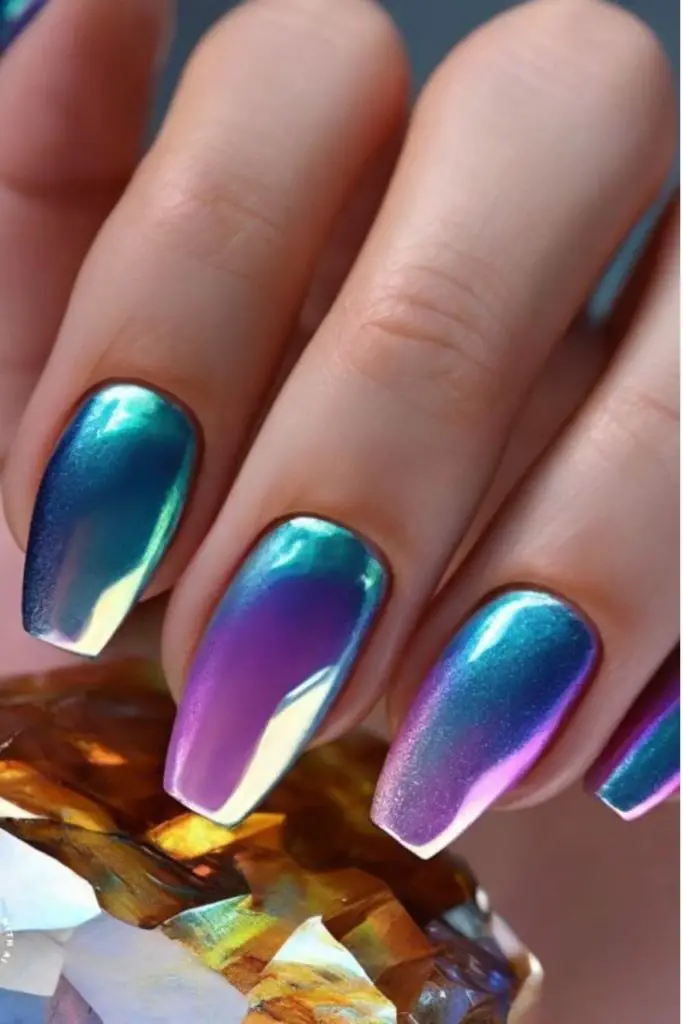 Holographic vortex bloom trippy hologram nails
