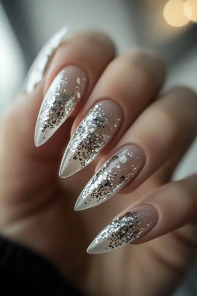 Holographic silver nails icy prism effect