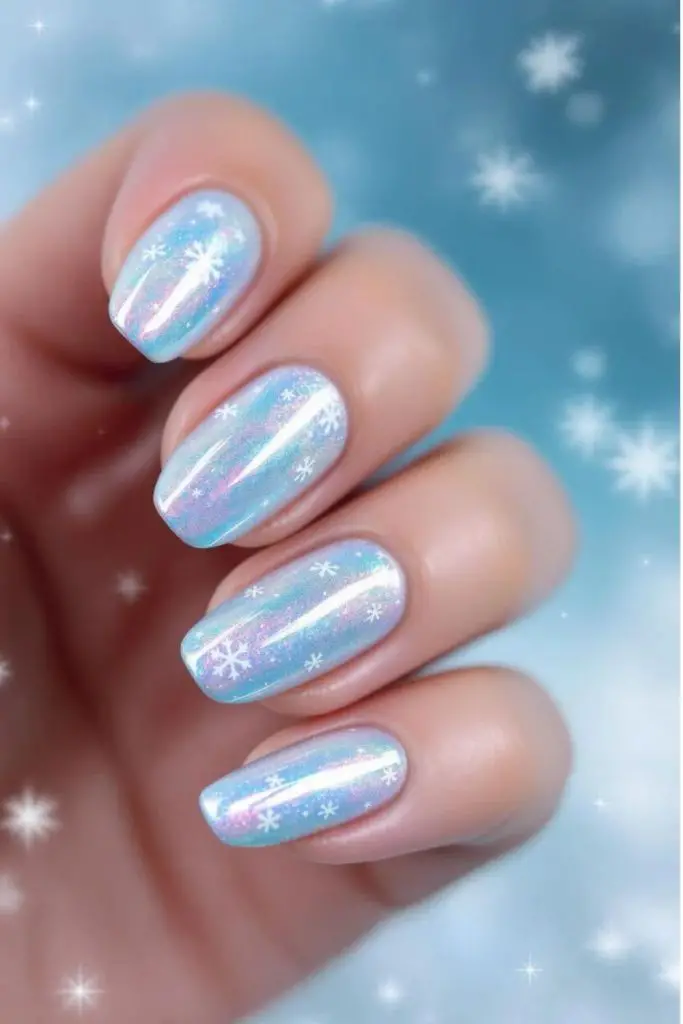 Icy crystal bloom delicate frosted nails