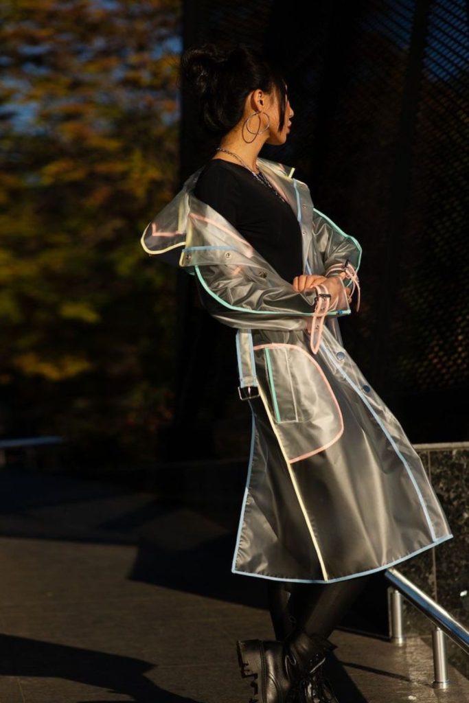 Translucent raincoat rubber boots urban