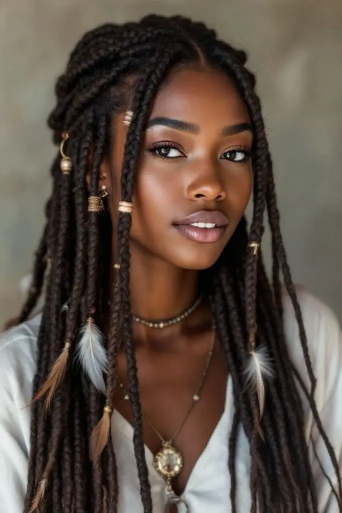 Knotless braids with golden cuffs