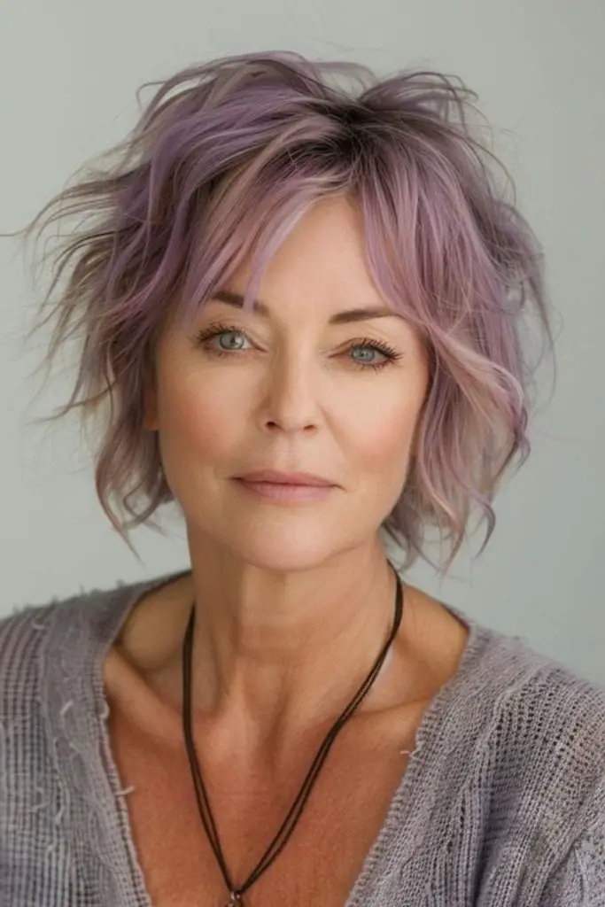 Lavender tinted bob with smooth edges.