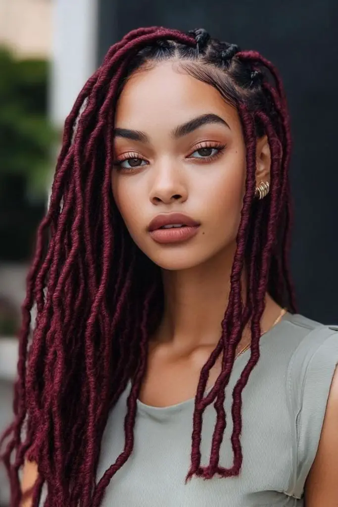Layered locs styled in free fall