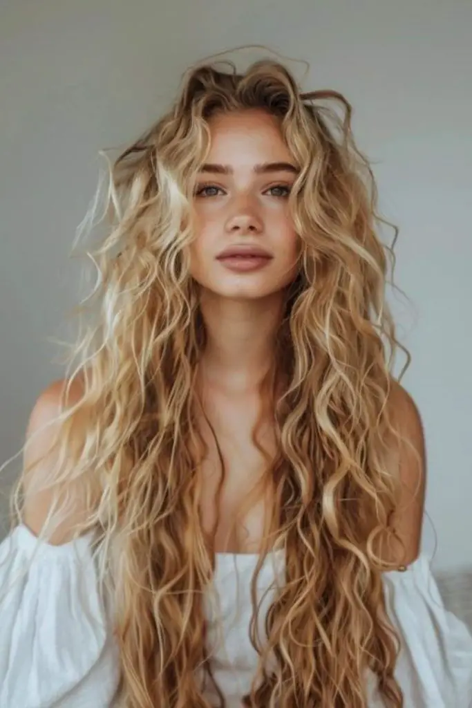 Loose curls with beachy waves