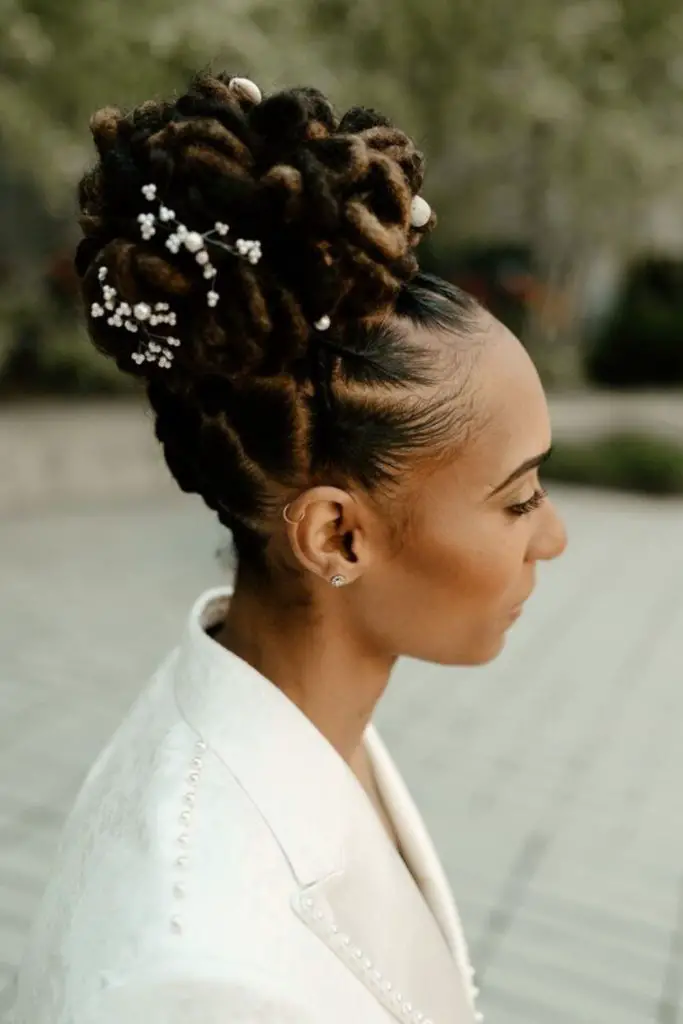 Loc bun with golden cuffs
