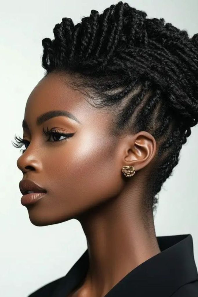 Pompadour front roll with locs