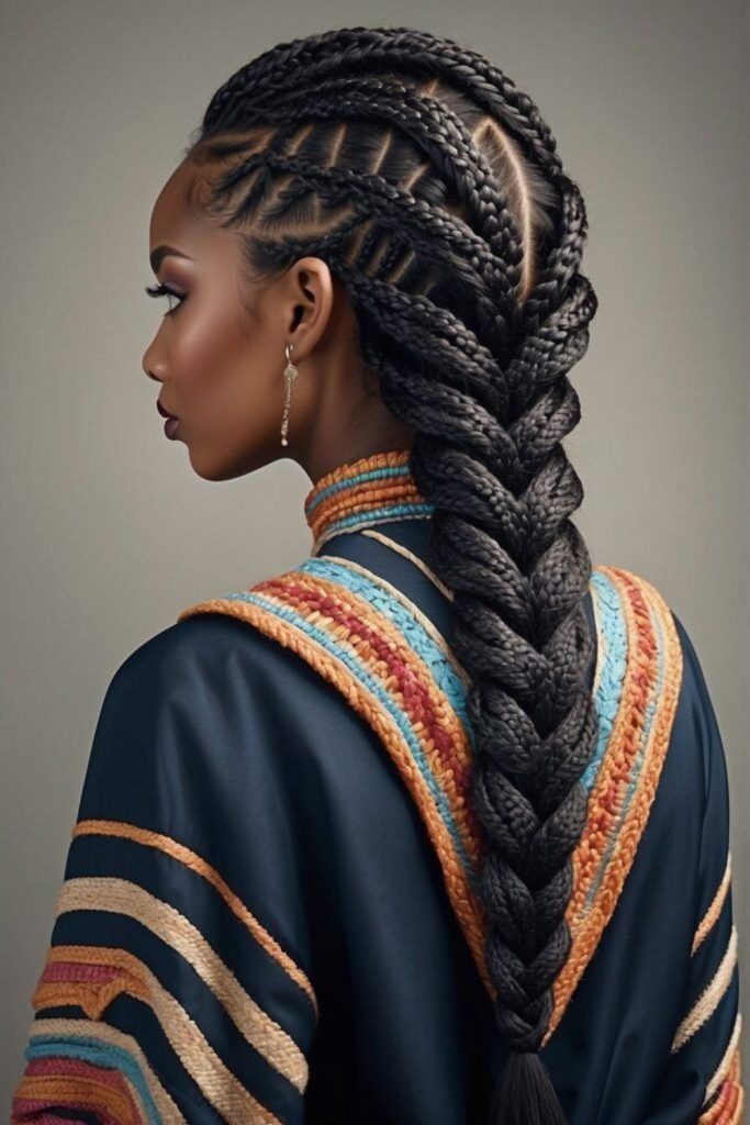 Long fishtail braid with locs