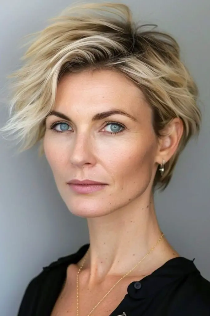 Long pixie haircut with tapered sides