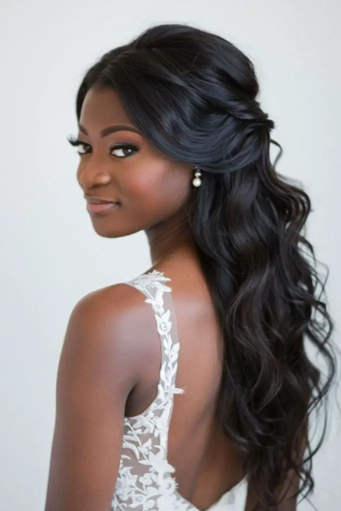Long sleek weave bridal hairstyle