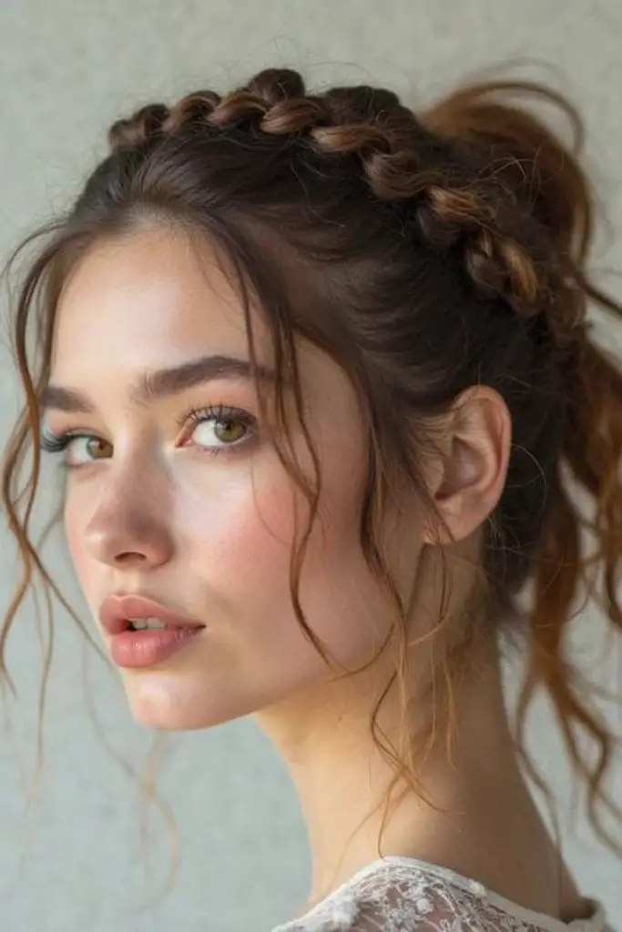  Crown braid with curly tendrils