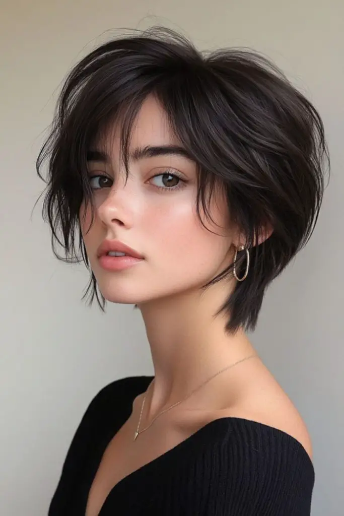 Mid-jaw French bob with side part.