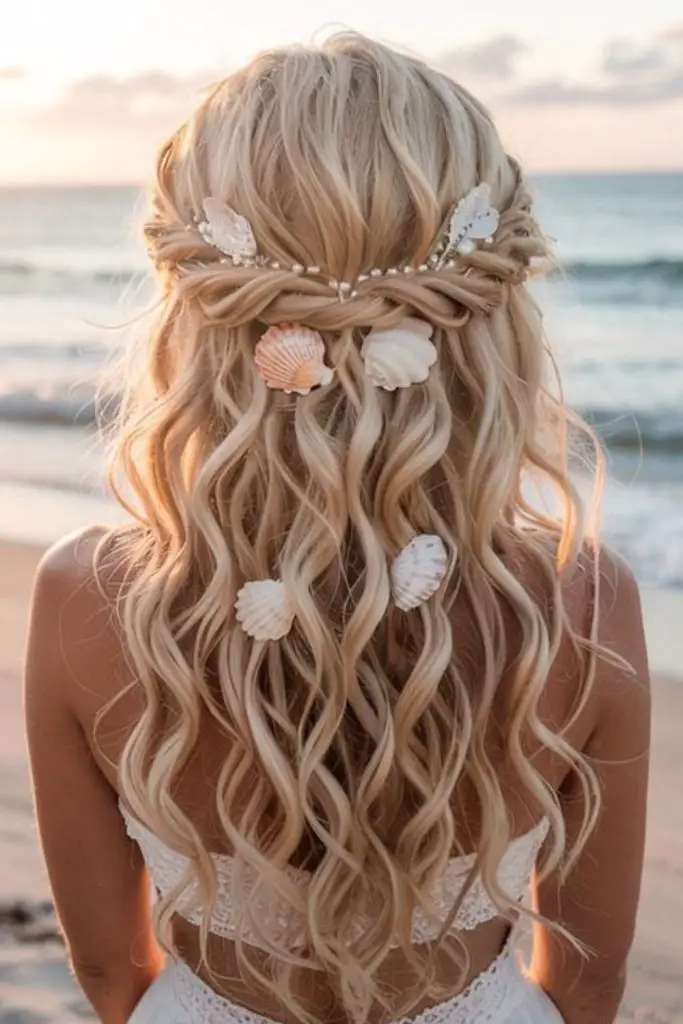 Seashell curl crown with beach waves