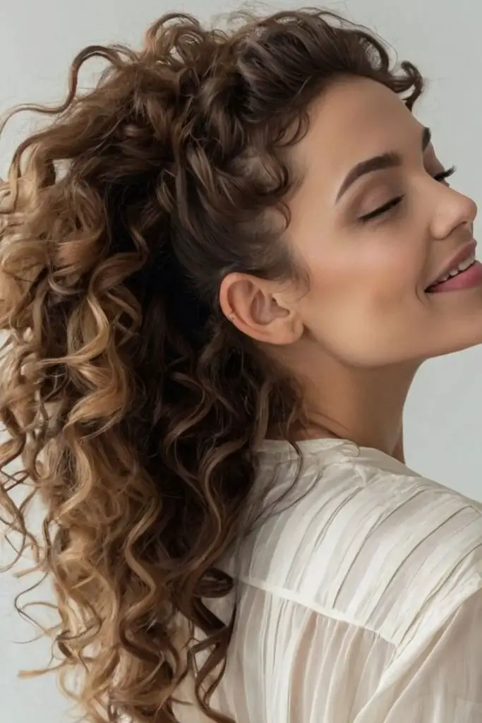 Loose pulled curls flowing backward