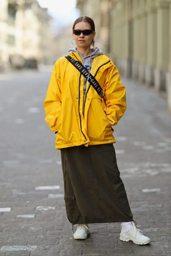 Layered hoodies with cargo skirt.