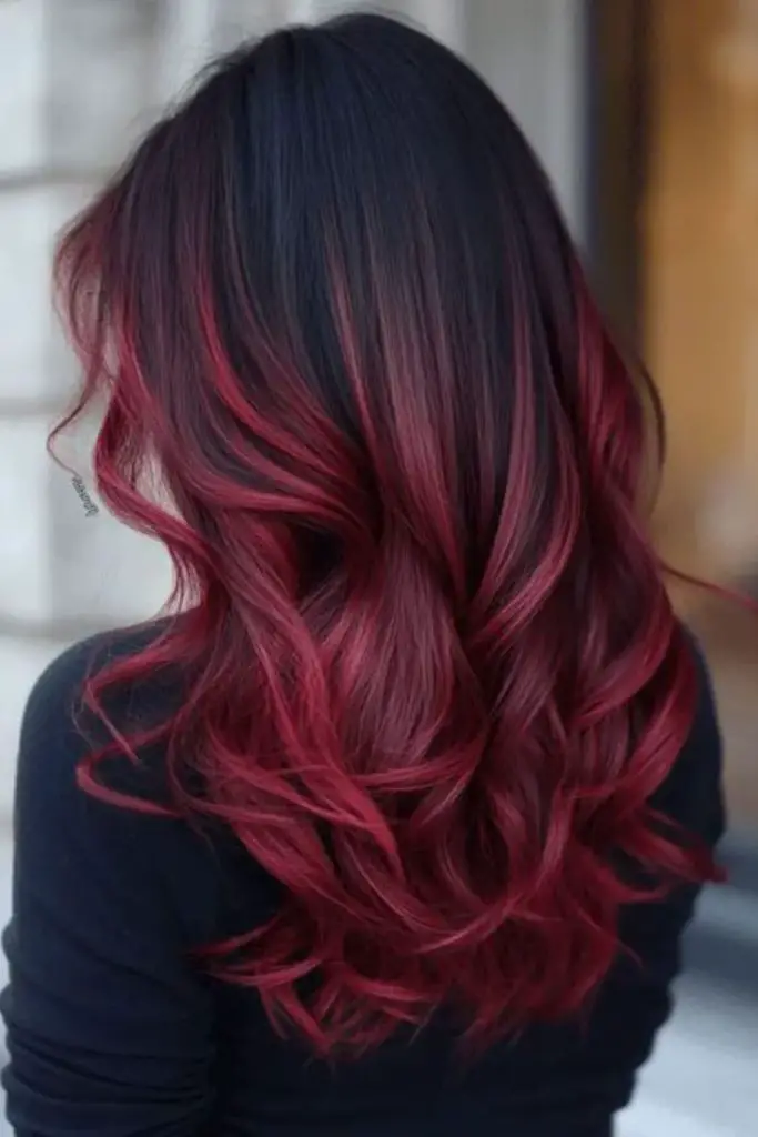 Midnight cherry flux dark balayage style