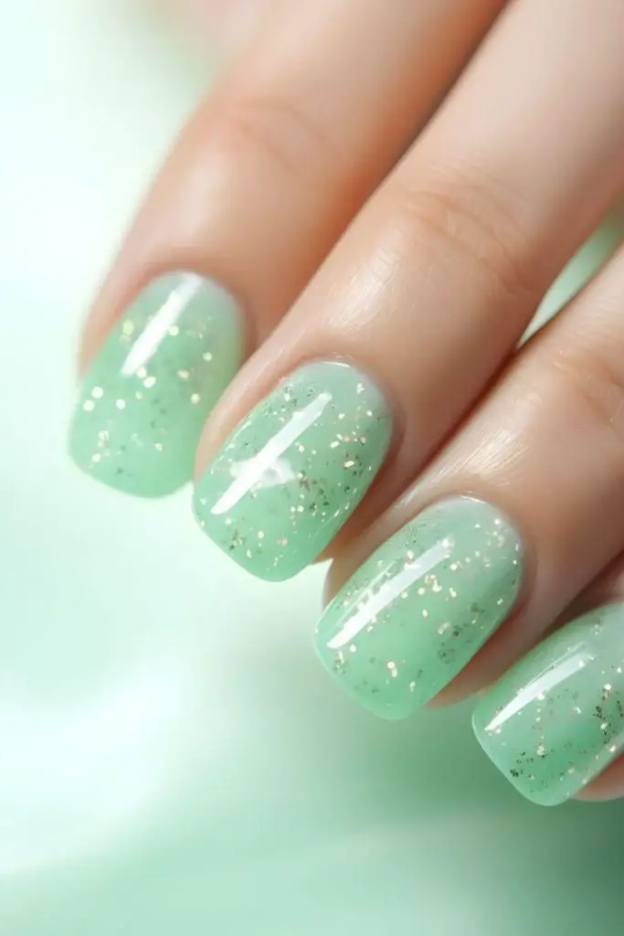 Mint green nails icy silver accents