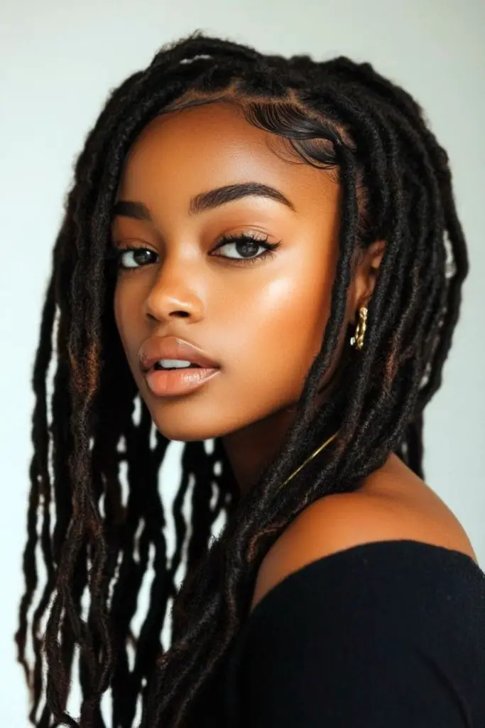 Straight falling locs with soft movement