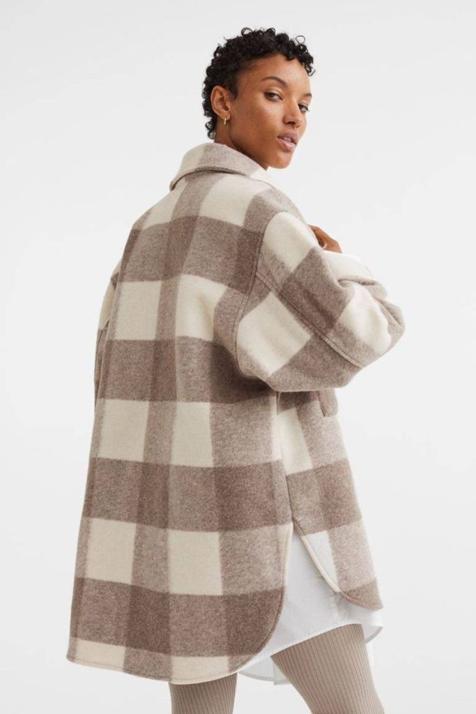 Mocha patchwork jacket cozy fall look.
