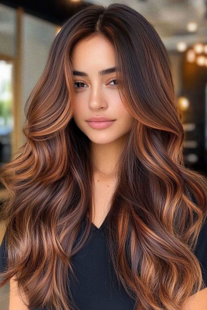 Mocha spiced brunette autumn hair idea.