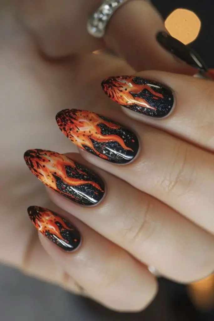 Fiery monarch flame gradient coffin nails