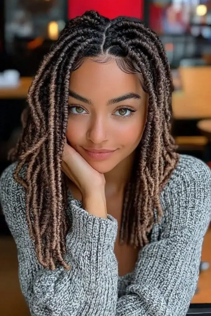 Pushed-back locs with natural lift
