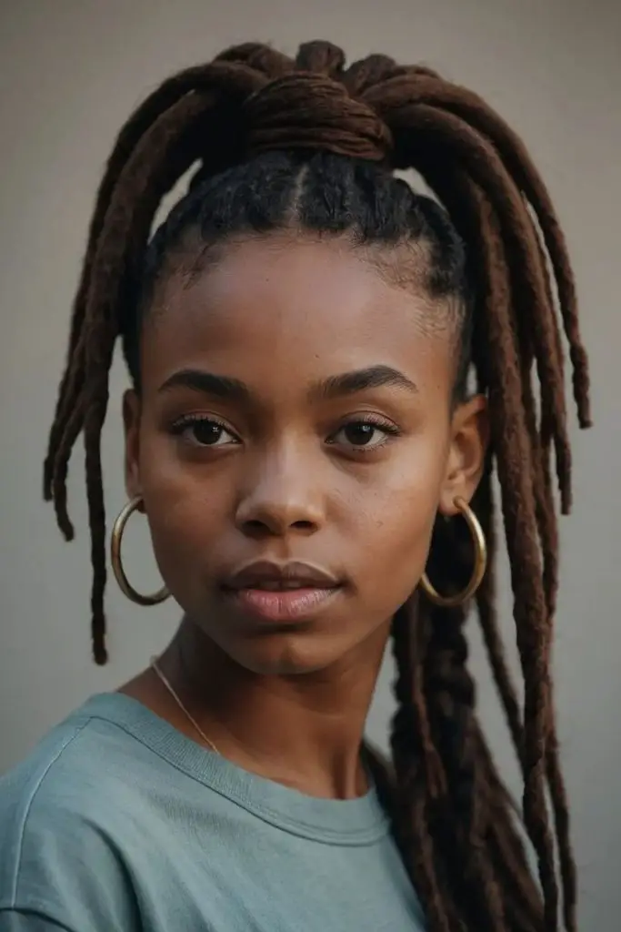 Straight down locs with natural puff