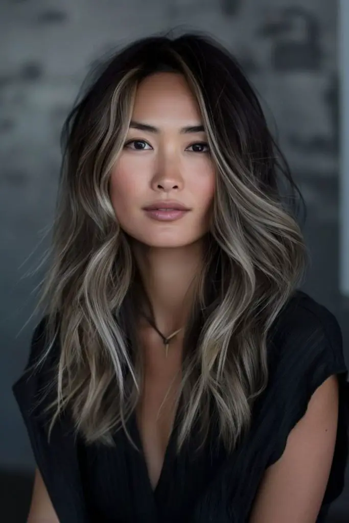 Dark ash balayage with mystic gradient