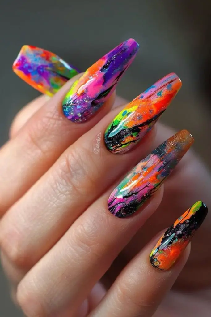 Neon ink vein bold rave-inspired nails