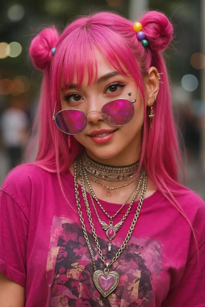 Neon Popstar Rebel pink hair outfit